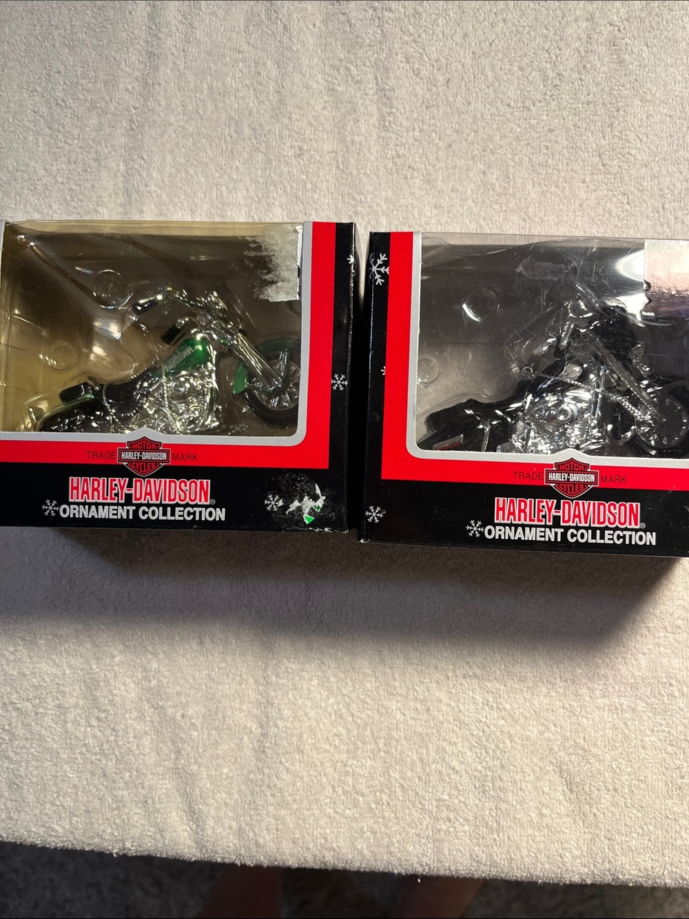 Harley-Davidson Silver & Black Motorcycle Ornament Pair